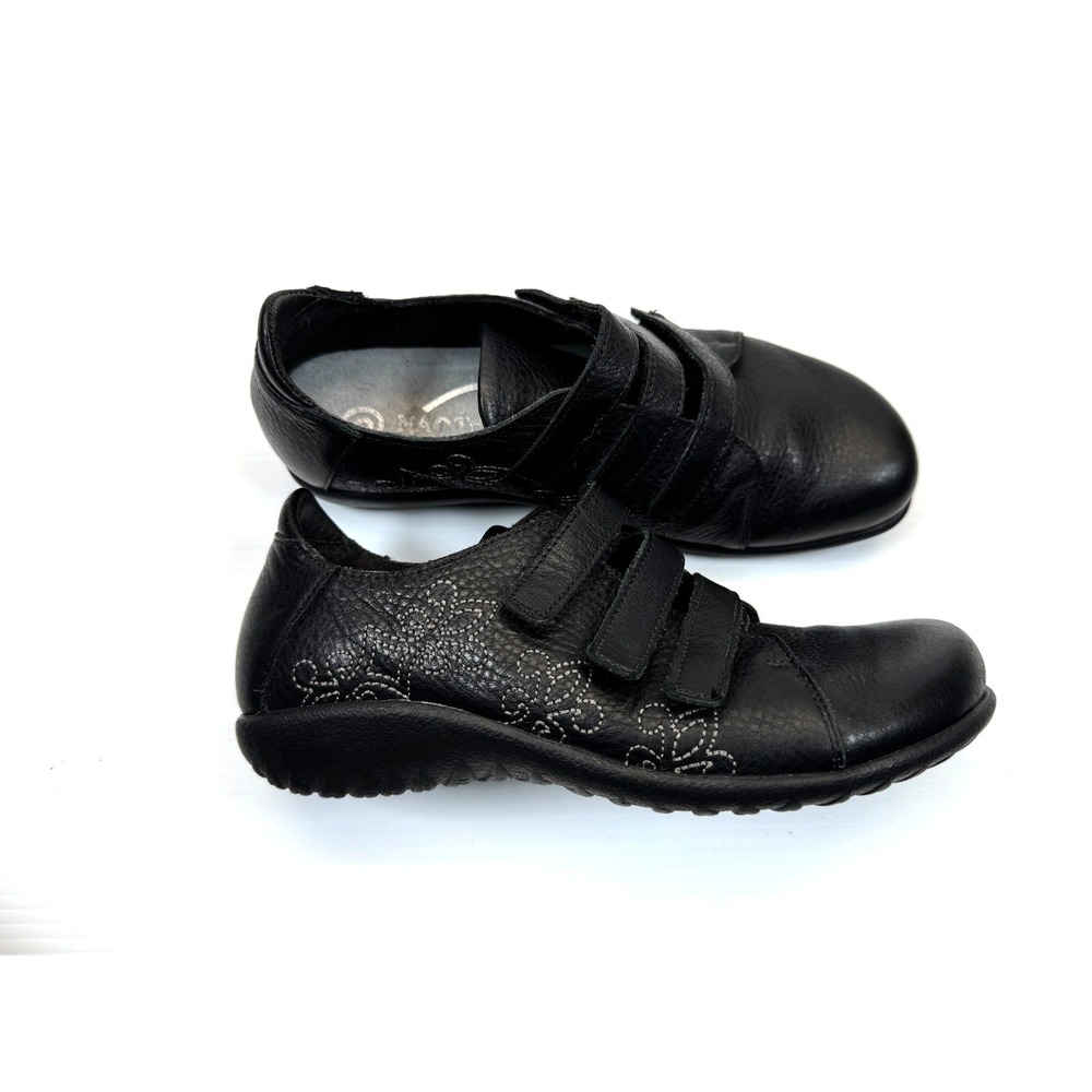 Naot Mihi Shoe Women 37 US 6-6.5 EUC Soft Leather Comfort Slip On 3 Straps Black